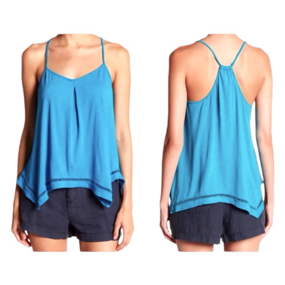 $46 Green Dragon Cool Off Tank Medium Blue Cutout Hem Inserts Sharkbite Hem NWT